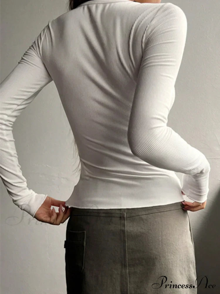 buttoned top U-neck long-sleeved knitted for women image 3