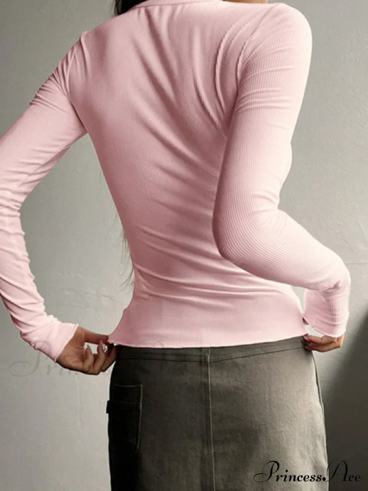 buttoned top U-neck long-sleeved knitted for women image 2