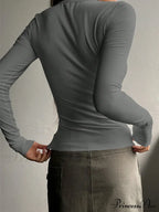 buttoned top U-neck long-sleeved knitted for women image 8