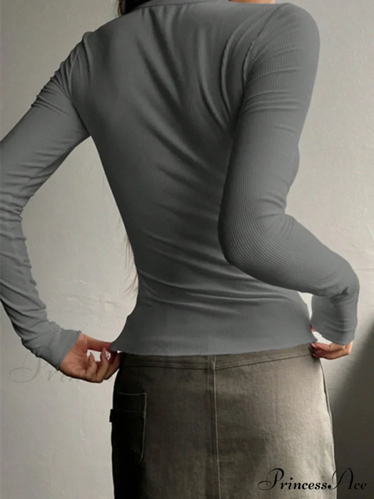 buttoned top U-neck long-sleeved knitted for women image 8
