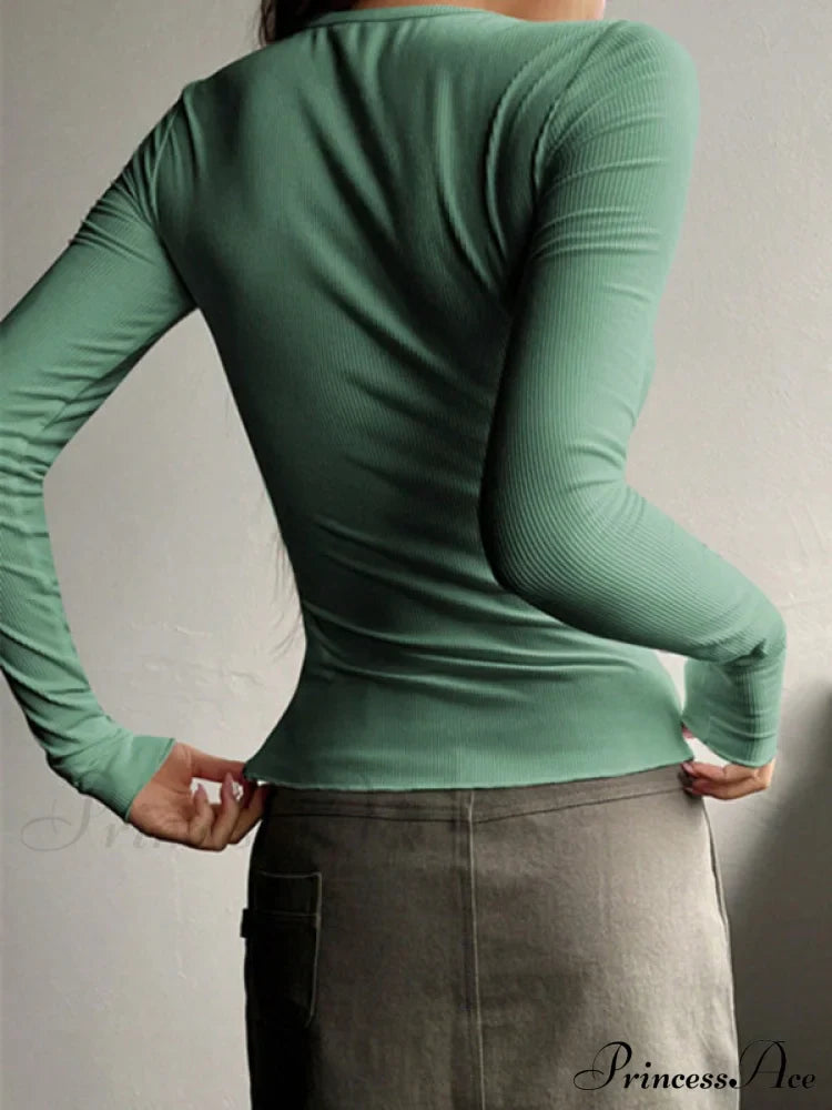 buttoned top U-neck long-sleeved knitted for women image 10