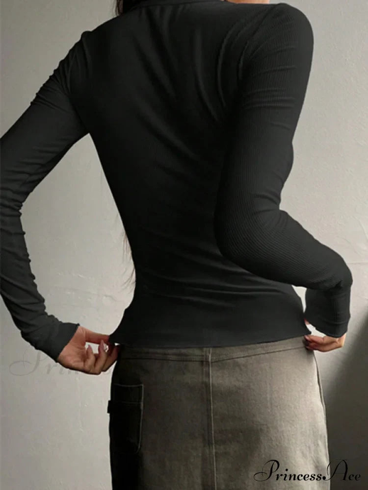 buttoned top U-neck long-sleeved knitted for women image 6