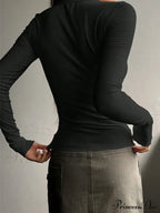 buttoned top U-neck long-sleeved knitted for women image 6