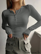 buttoned top U-neck long-sleeved knitted for women image 7