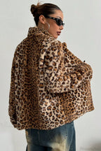Buttoned Turn-Down Collar Thickened Leopard Coat image 3