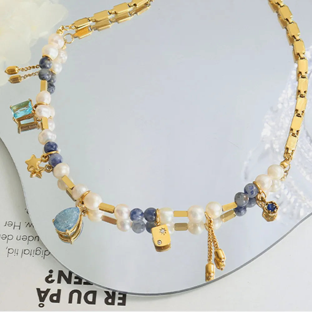 Daria Bead Necklace detail view styled for Avrienne