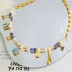 Daria Bead Necklace detail view styled for Avrienne