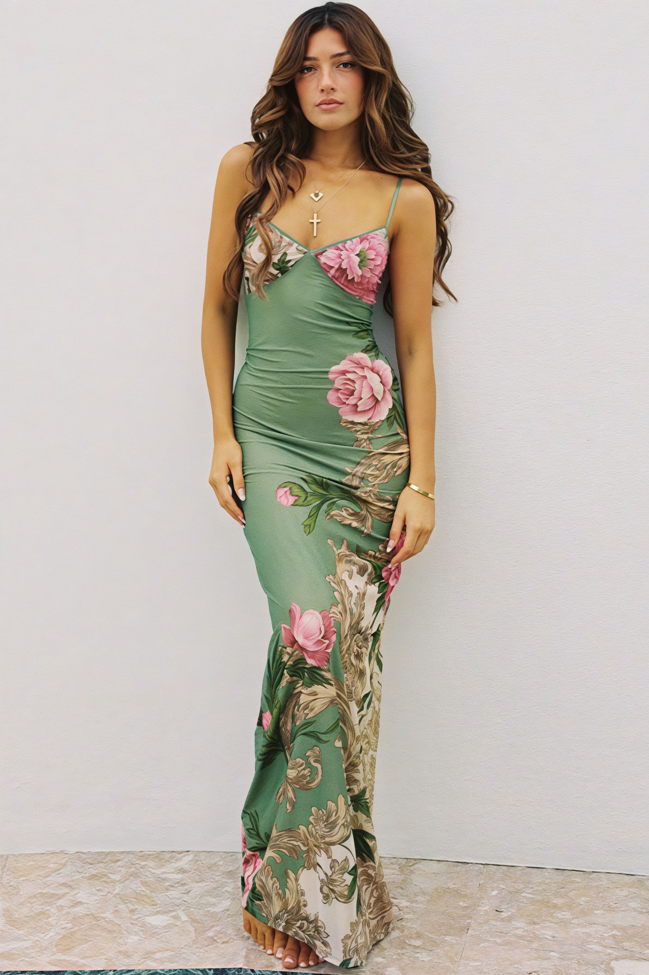 Sexy Print V-Neck Spaghetti Strap Backless Maxi Dress image 1