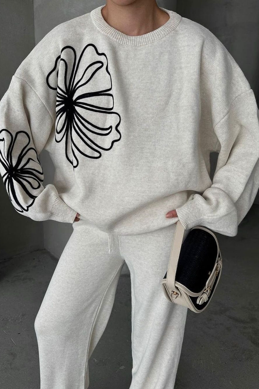 Casual Round Neck Knit Sweater with Pants Two Piece Set image 2