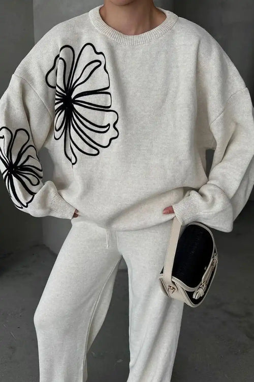 Casual Round Neck Knit Sweater with Pants Two Piece Set image 2