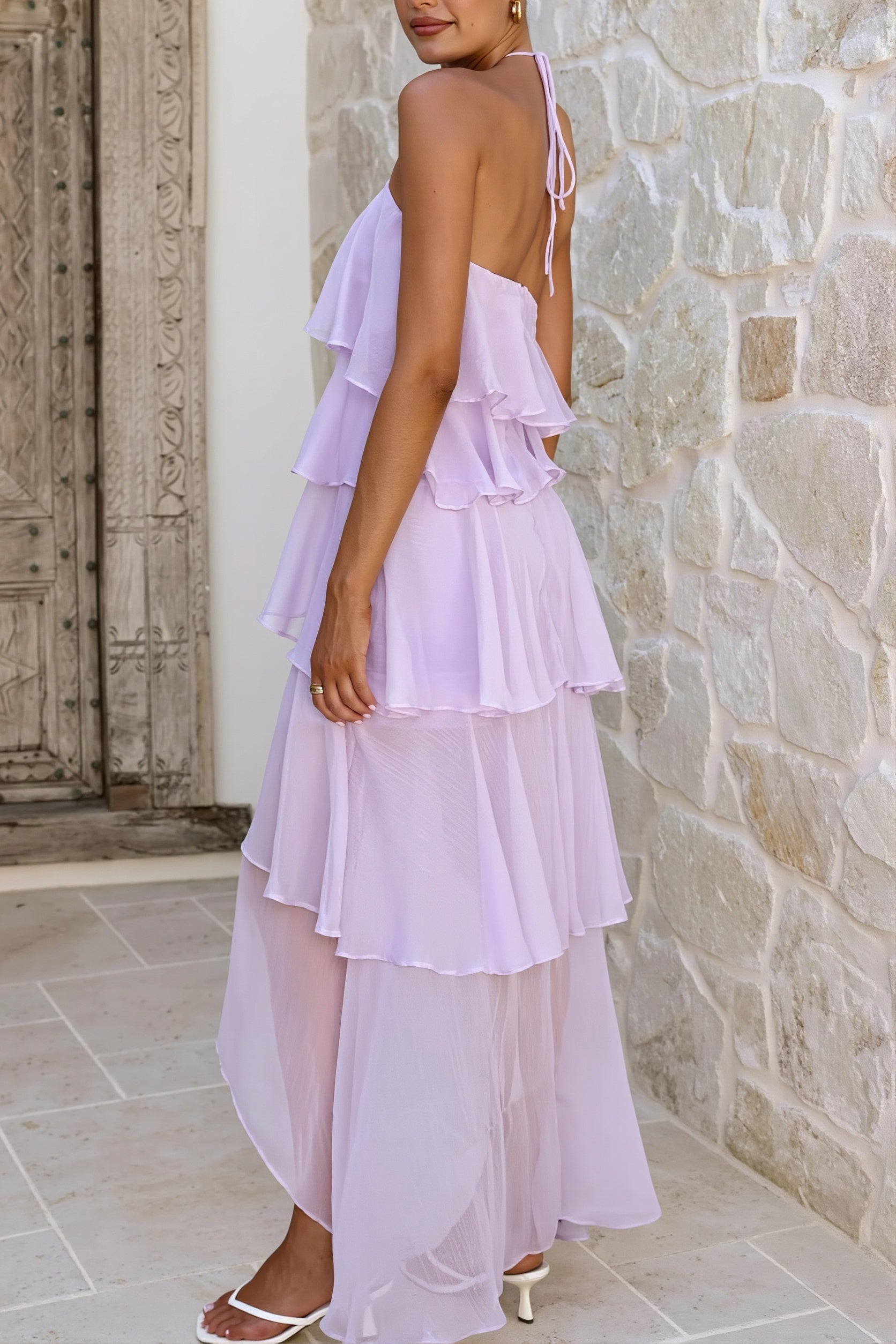 Tiered Ruffle Chiffon Print Maxi Dress image 9