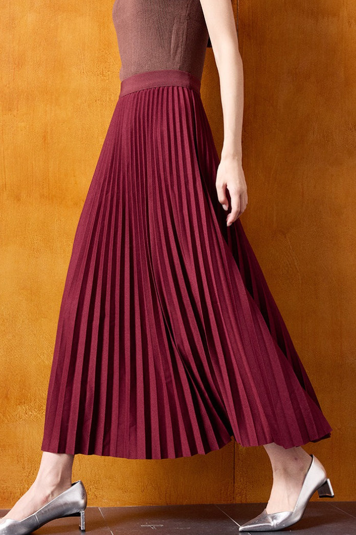 Vintage High-Waist Knit Pleated Midi Skirt image 5