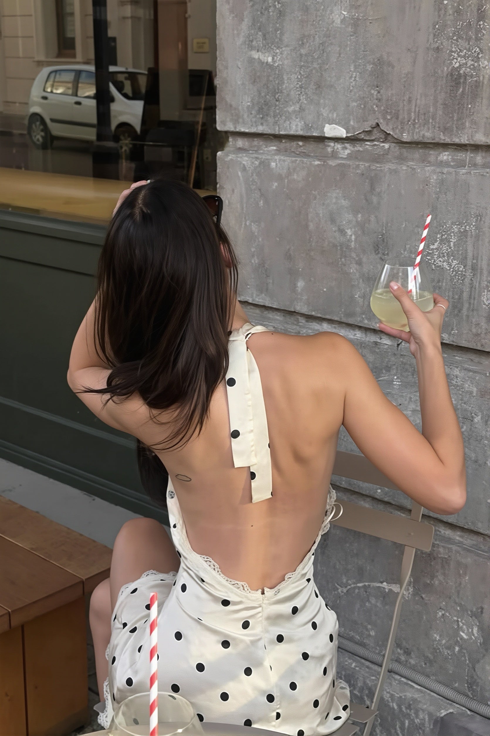 Polka Dot Halter V Neck Cutout Back Mini Dress image 4