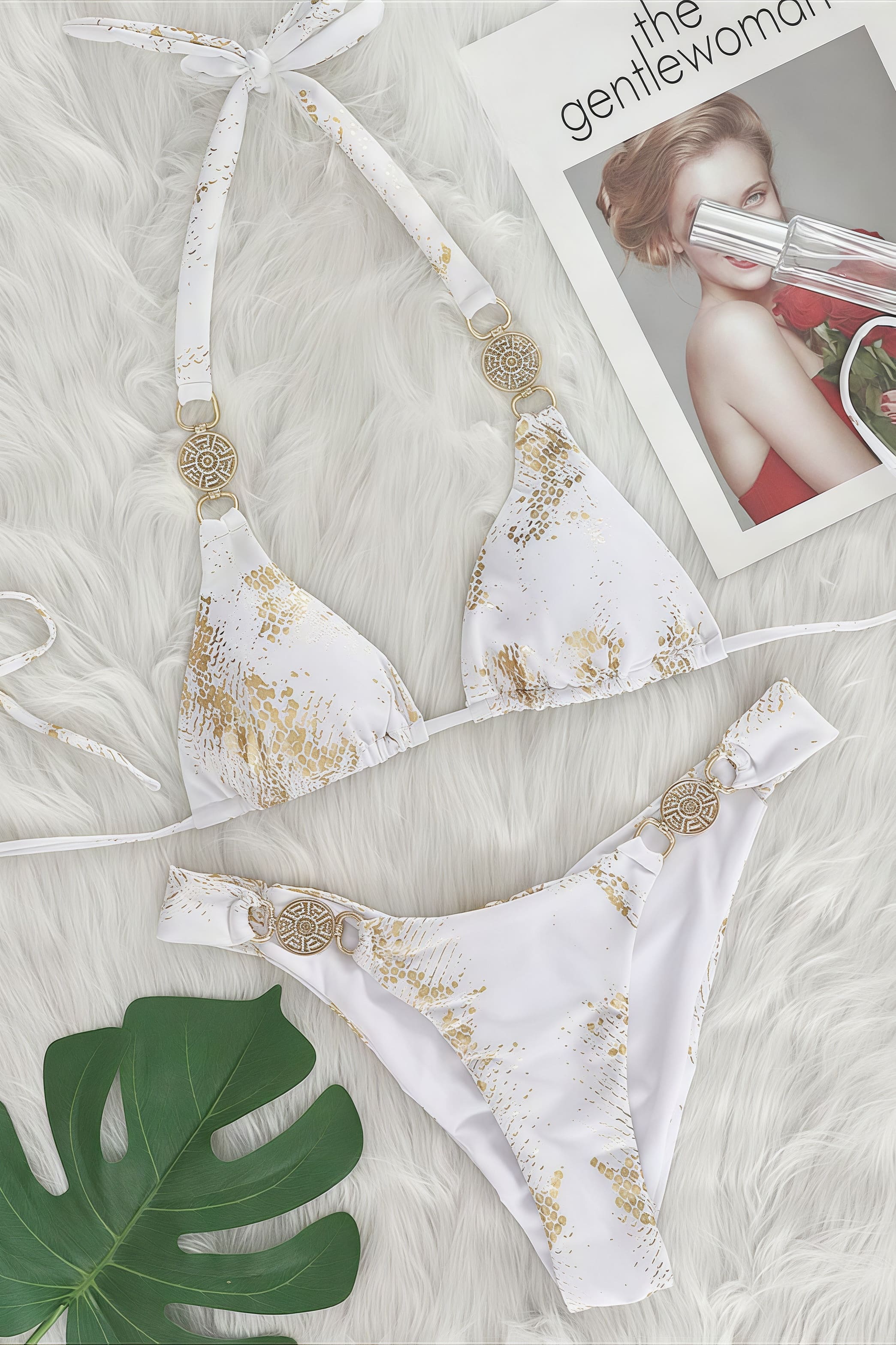 Snake Print Gold Diamond Bikini Set image 4