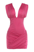 Solid Ruched Deep V Waist Cinch Sleeveless Mini Dress image 7
