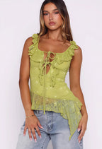 Chic White Lace Tie Backless Tank Top image 5