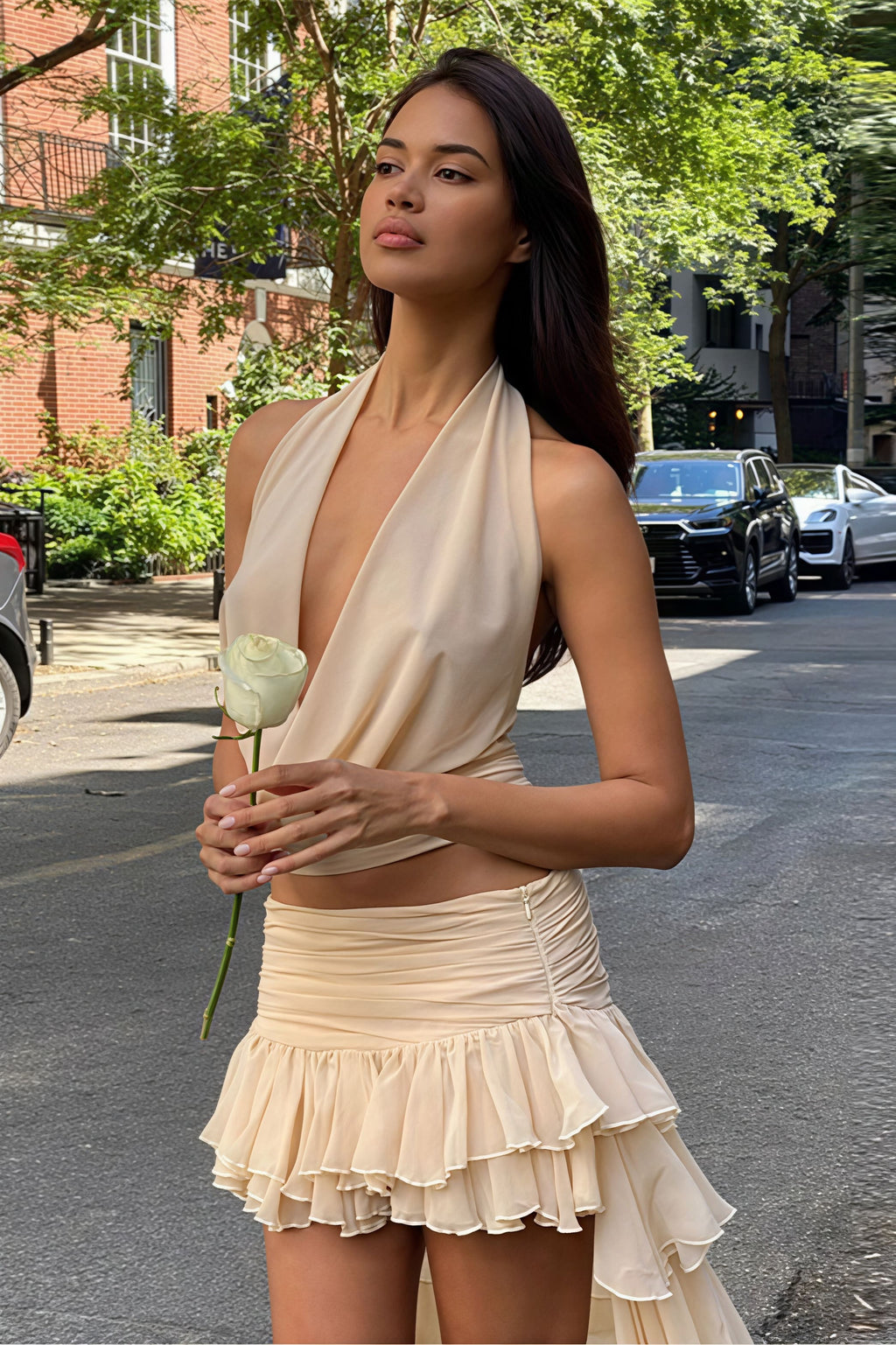 Solid Slim Halter Tank Train Skirt Set image 4