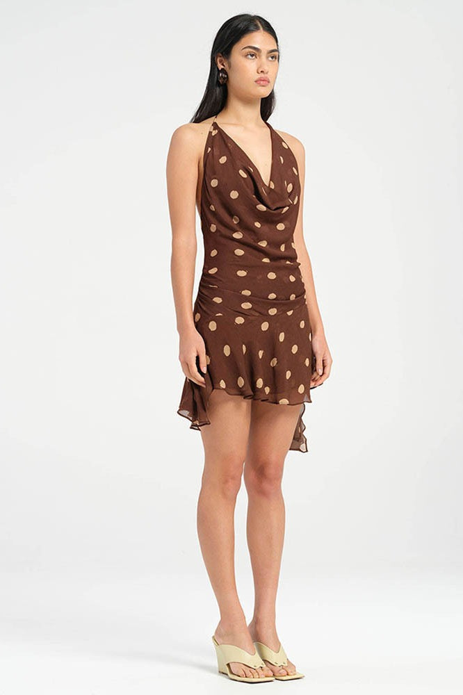 Polka Dot Chiffon Halter Deep V Slit Backless Mini Dress image 6