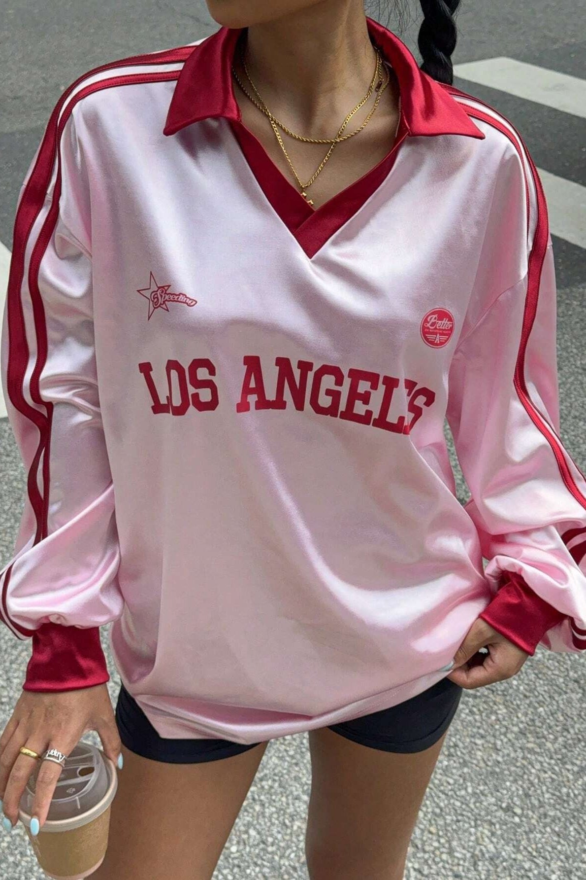 Digital Print Loose Long Sleeve V Neck Blouse image 2