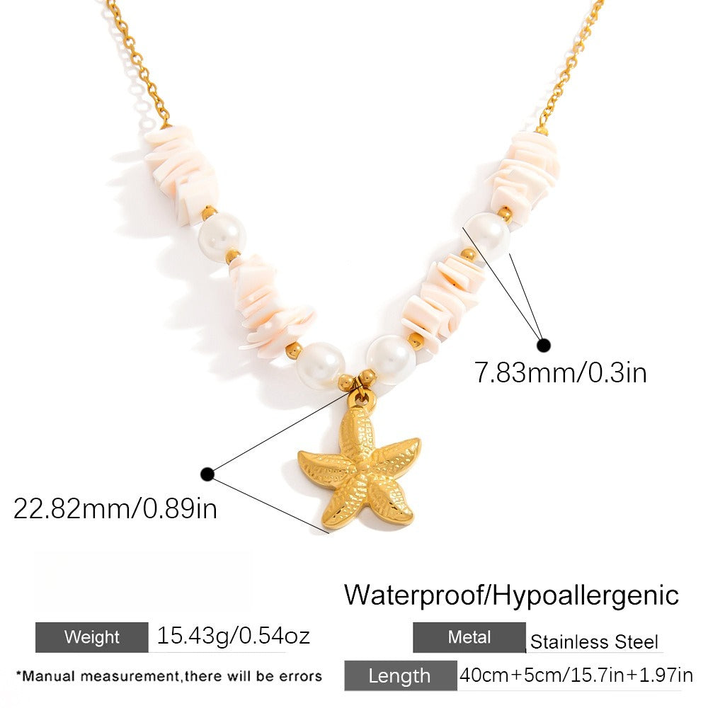 Stainless Steel Natural Stone Pearl Starfish Sun NeckLace image 7
