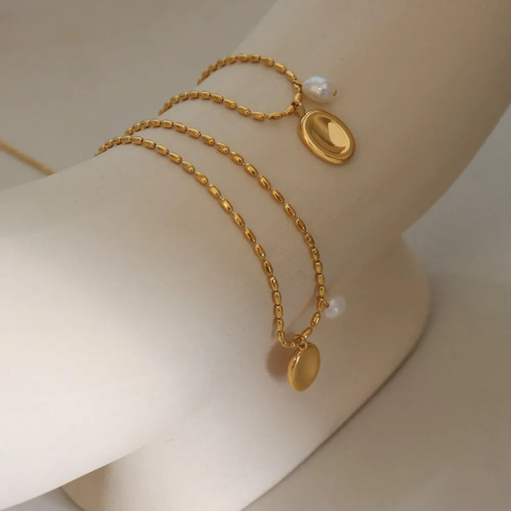 Arielle Pearl Necklace detail view styled for Avrienne