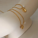 Arielle Pearl Necklace detail view styled for Avrienne