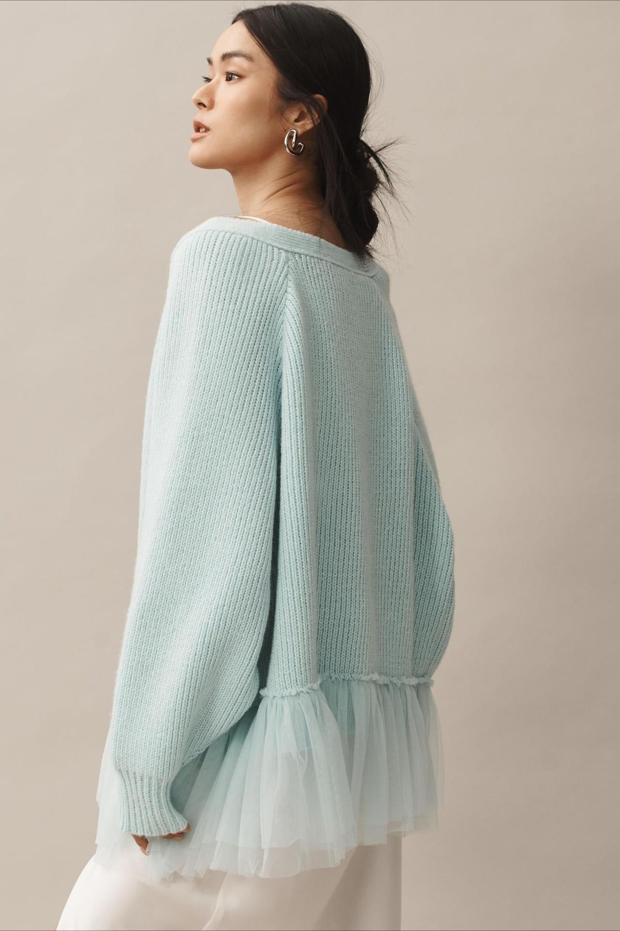 Ruffled Tulle Knit Long-Sleeve Cardigan image 4