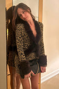 Leopard Print Shiny Fur Collar Patchwork Two Piece Set image 1