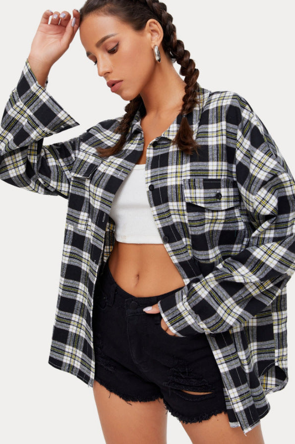 Plaid Stand Collar Button Shirt  Blouse image 33