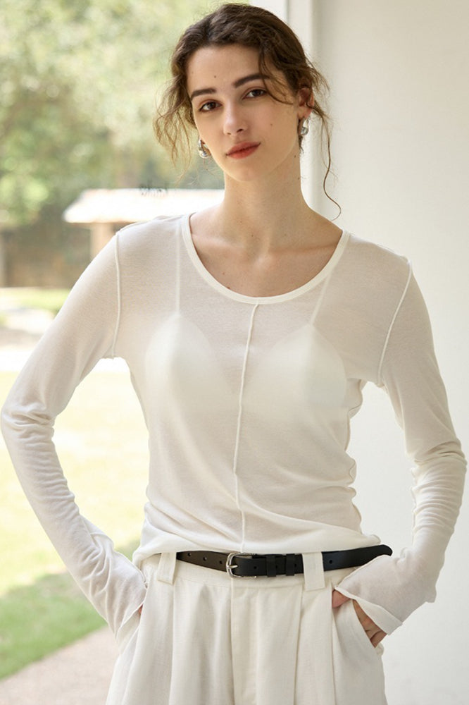 Tencel Wool Blend Round Neck Knit Top image 1