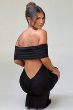 Solid Off Shoulder Ruched Formal Dress image 7
