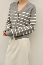 Knit Striped V Neck Colorblock Cardigan image 2