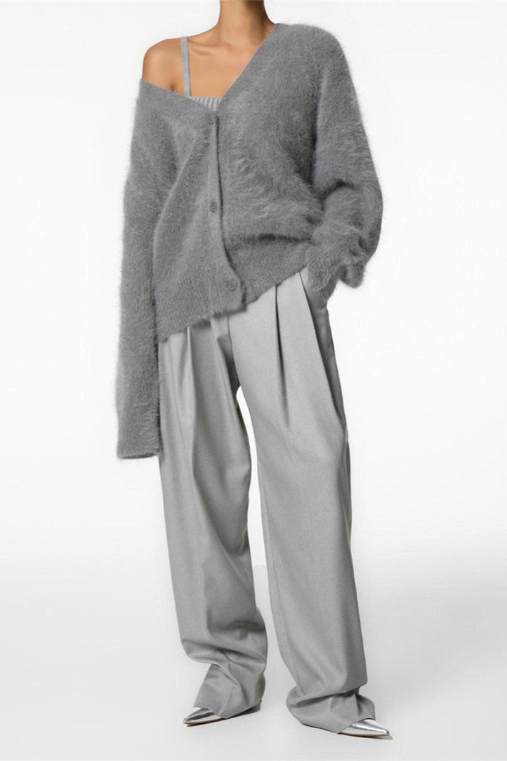 V-Neck Fluffy Knit Cardigan Sweater image 33