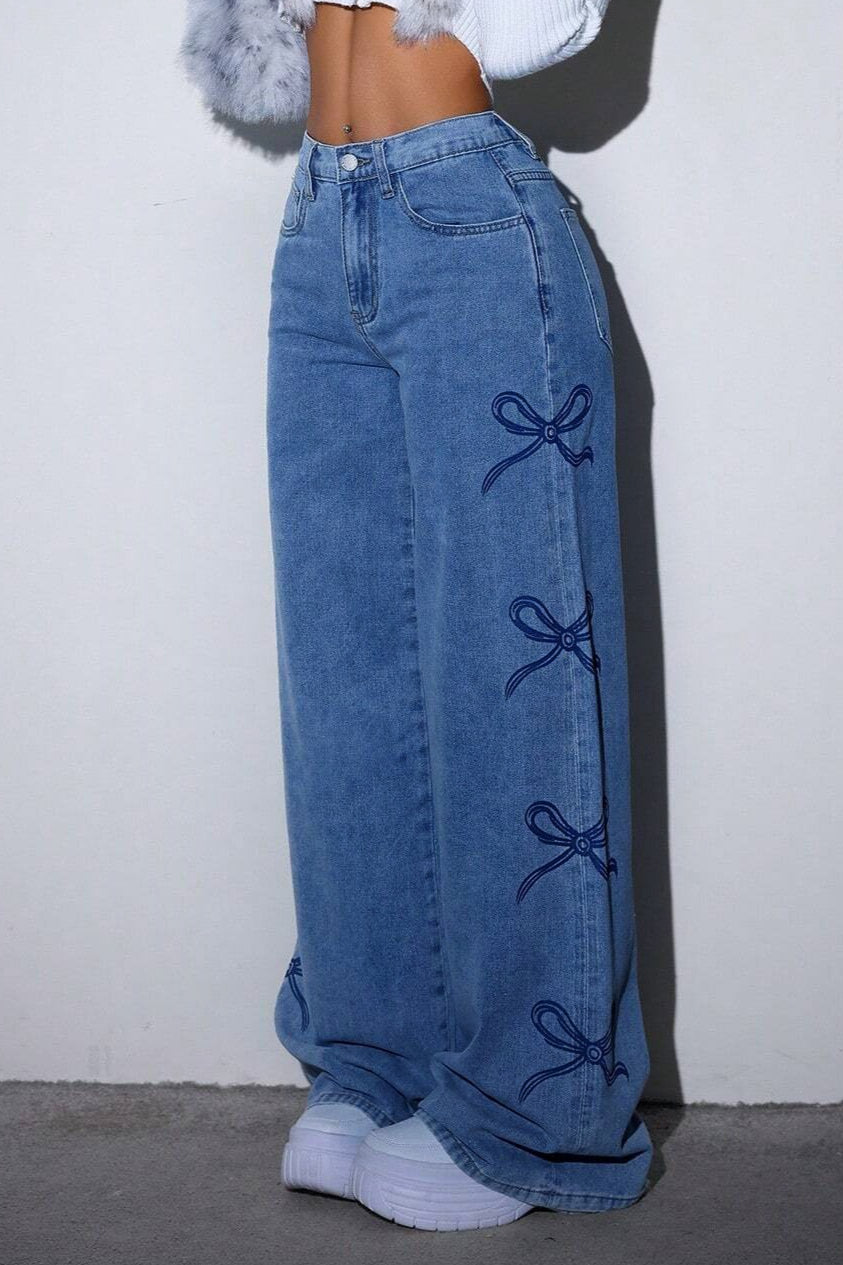 Y2K High Waist Bow Print Jeans image 6