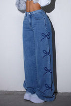 Y2K High Waist Bow Print Jeans image 6