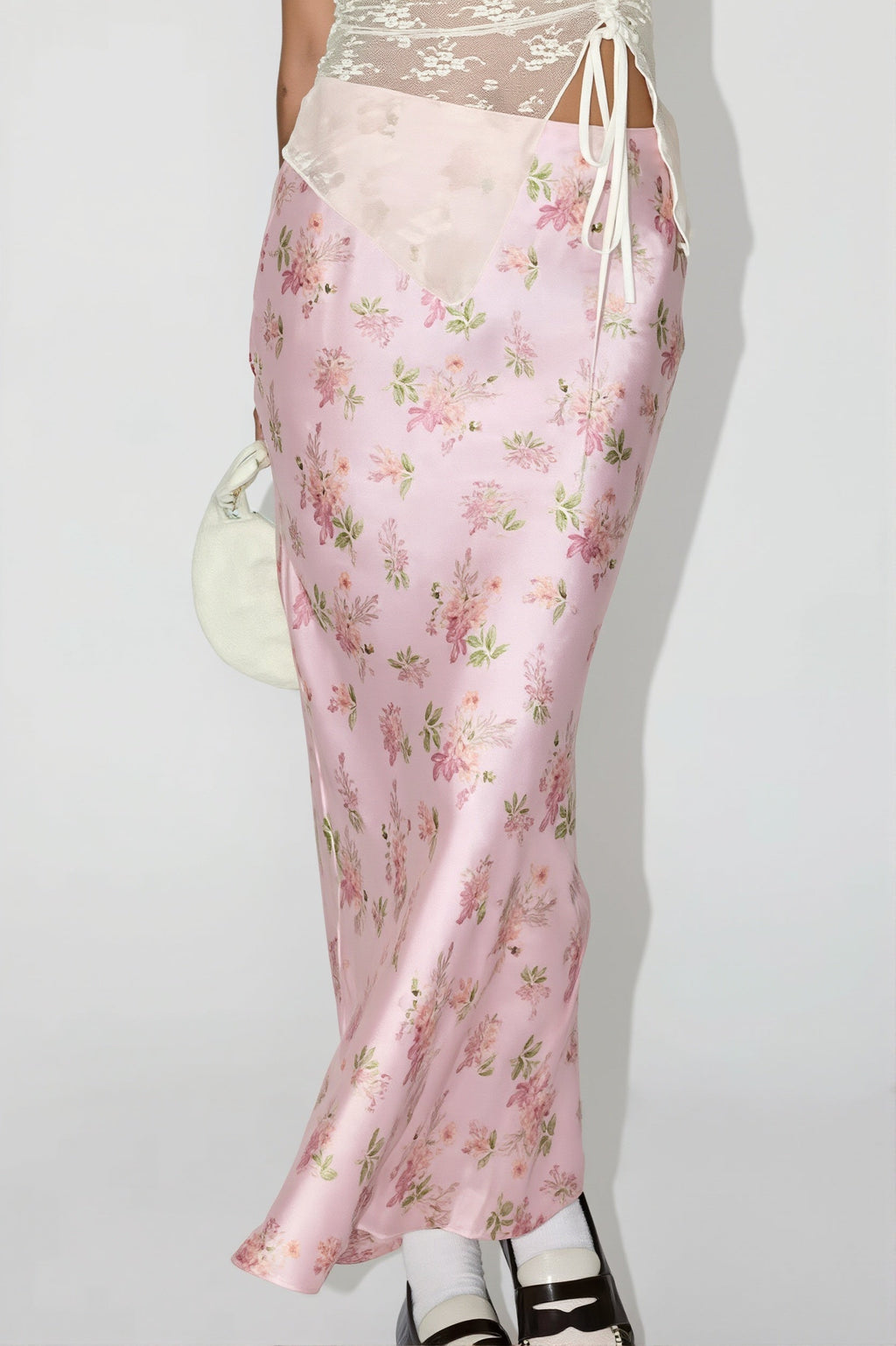 Elegant Satin Floral Draped Skirt image 1