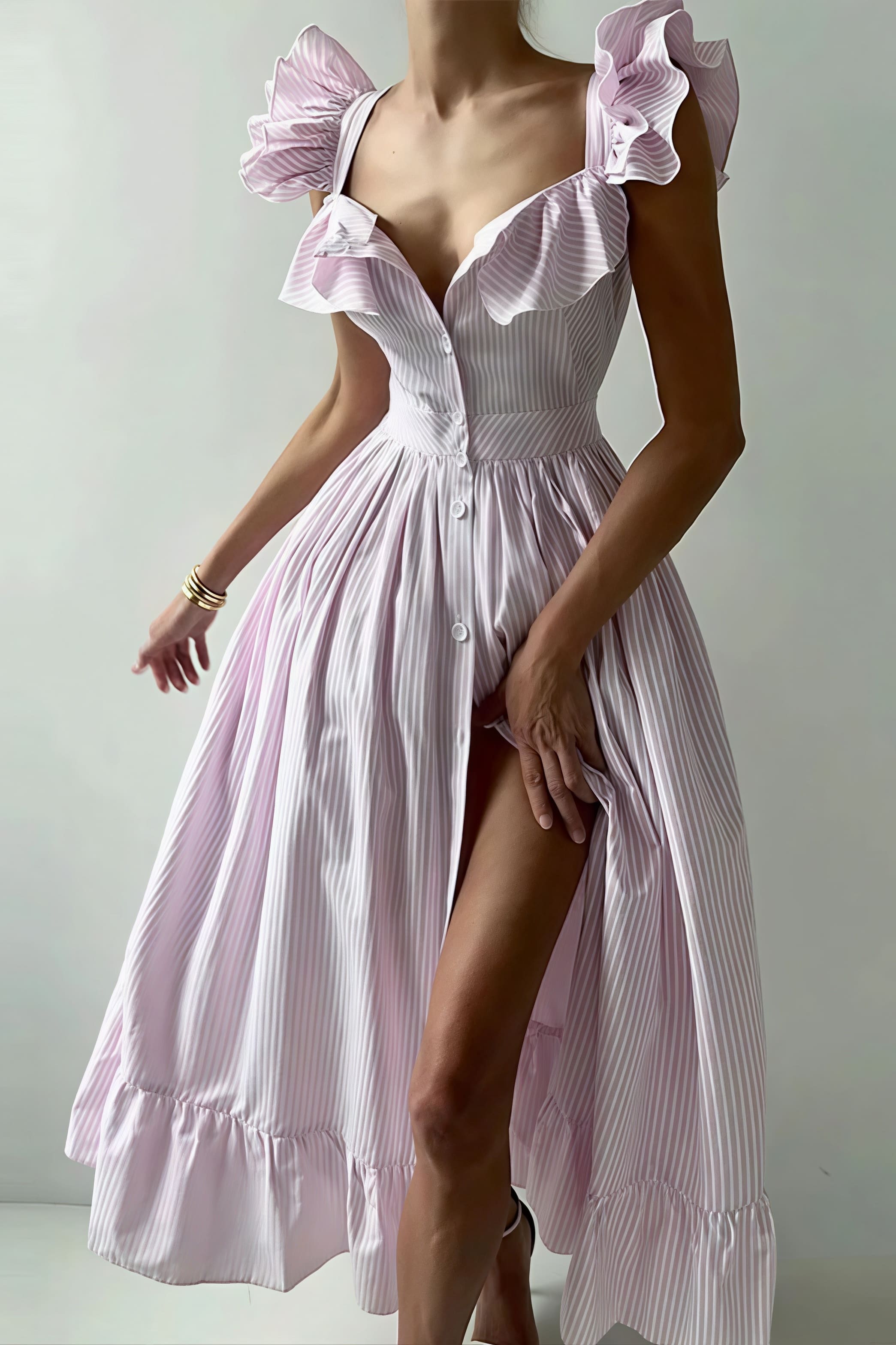 Ruffle Striped Square Collar Midi Dress image 12