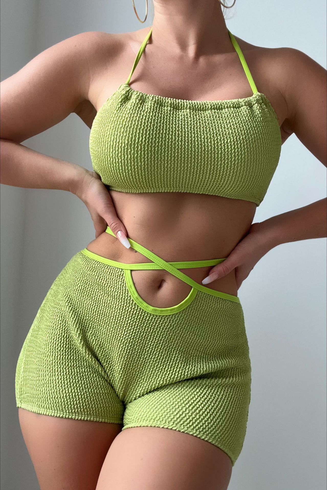 Plain Color Halter Bikini Two Piece Swim Set image 1