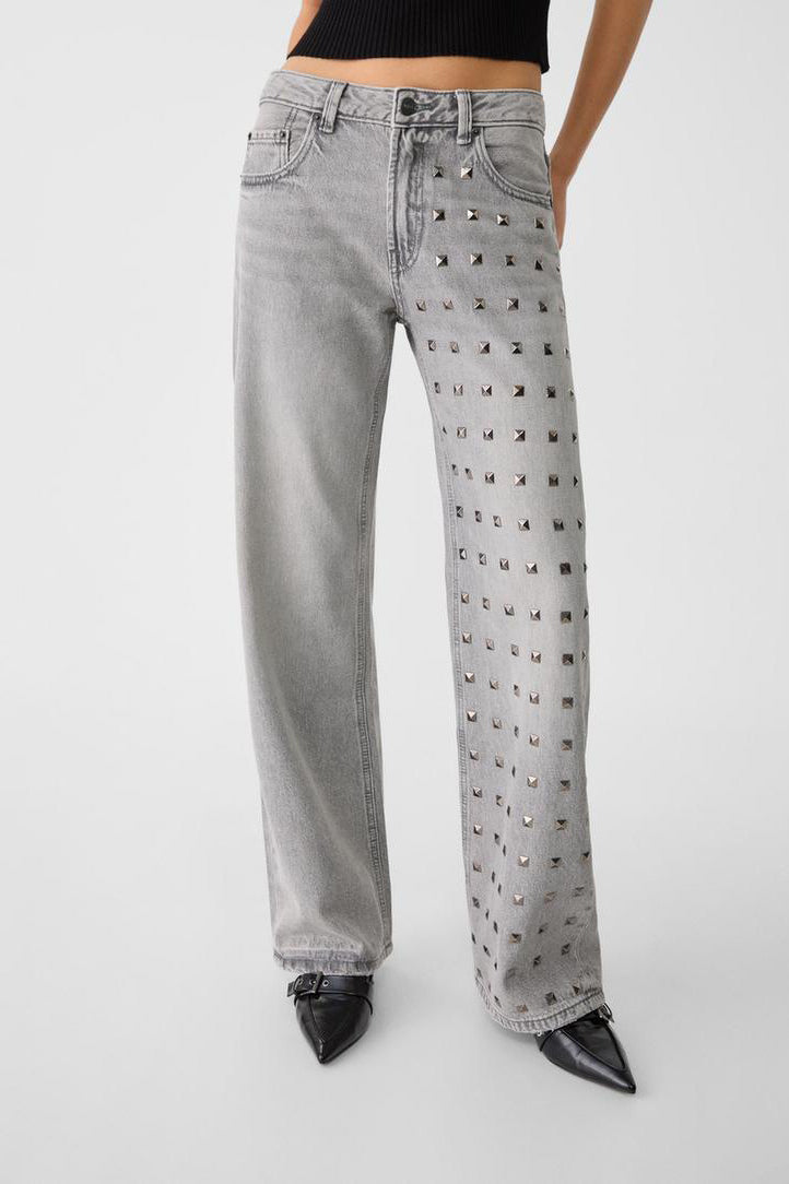 Metal Accent Trendy Wide Leg Jean image 1