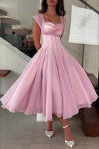 Soft Mesh Waist Flared Prom Dress image 3