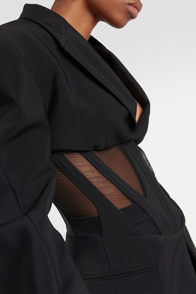 Stylish V-neck Sexy Sheer Mesh Blazer image 2