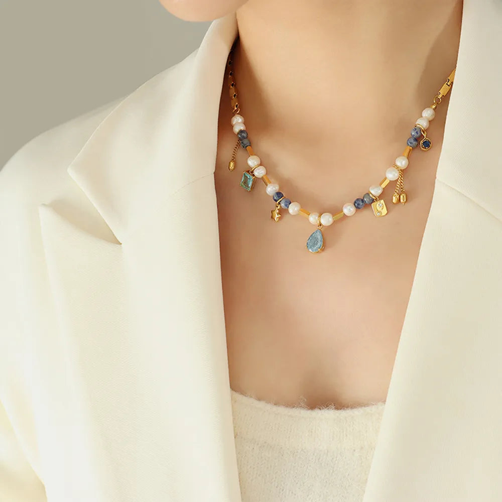 Daria Bead Necklace detail view styled for Avrienne