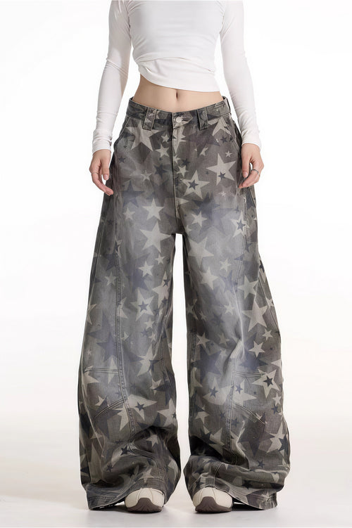 All Over Star Printed Wide Leg Jeans image 1