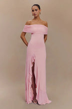 Off-Shoulder Ruffle Mesh Split Maxi Party Dress image 3
