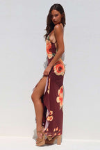 Sexy Floral Mesh Split Backless Maxi Dress image 5