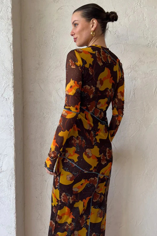 Floral Sheer Long Sleeve Split Maxi Dress image 4