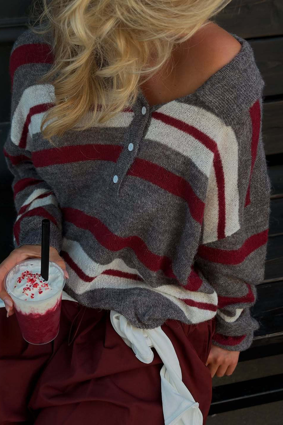 Color Block Polo Collar Pullover Knit Sweater image 4