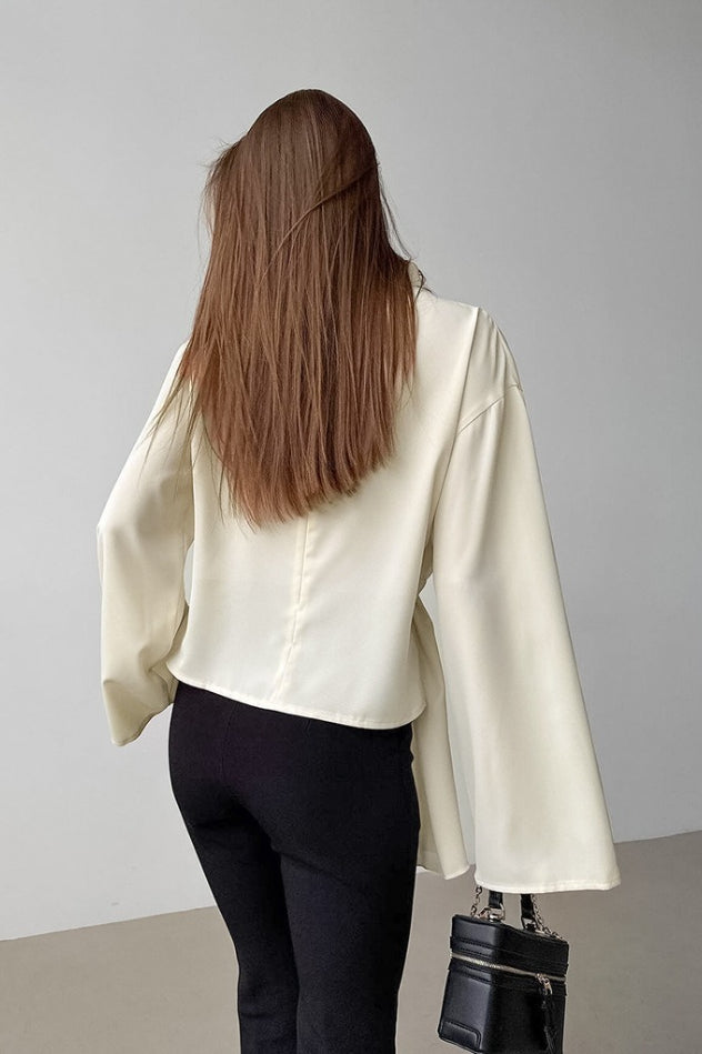 Chiffon Bell Sleeve Apricot Stand Collar Blouse image 4
