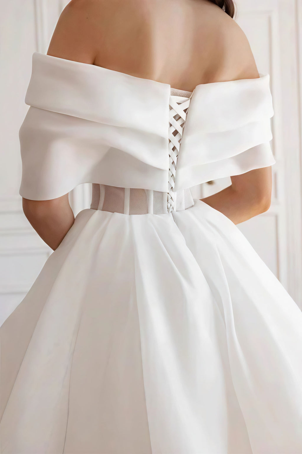 Elegant Cross Ruched Off Shoulder Short Reception Dress image 3