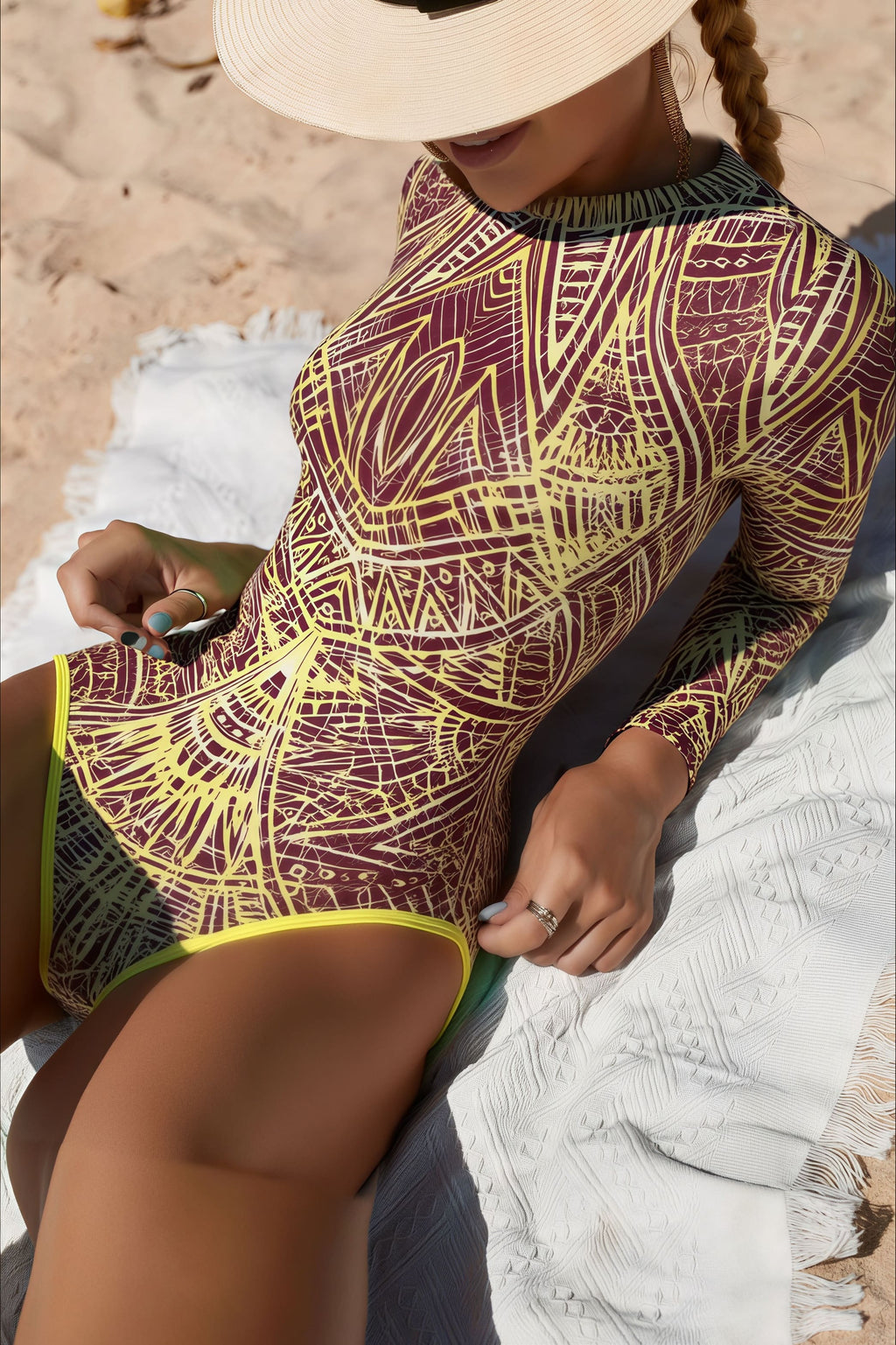Sexy Long Sleeve Rash Guard One Piece Swimwear image 4